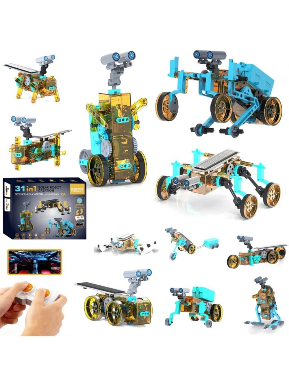 31-in-1 Solar Remote Control Robot Toy for Kids 8-14, STEM Science Building Set